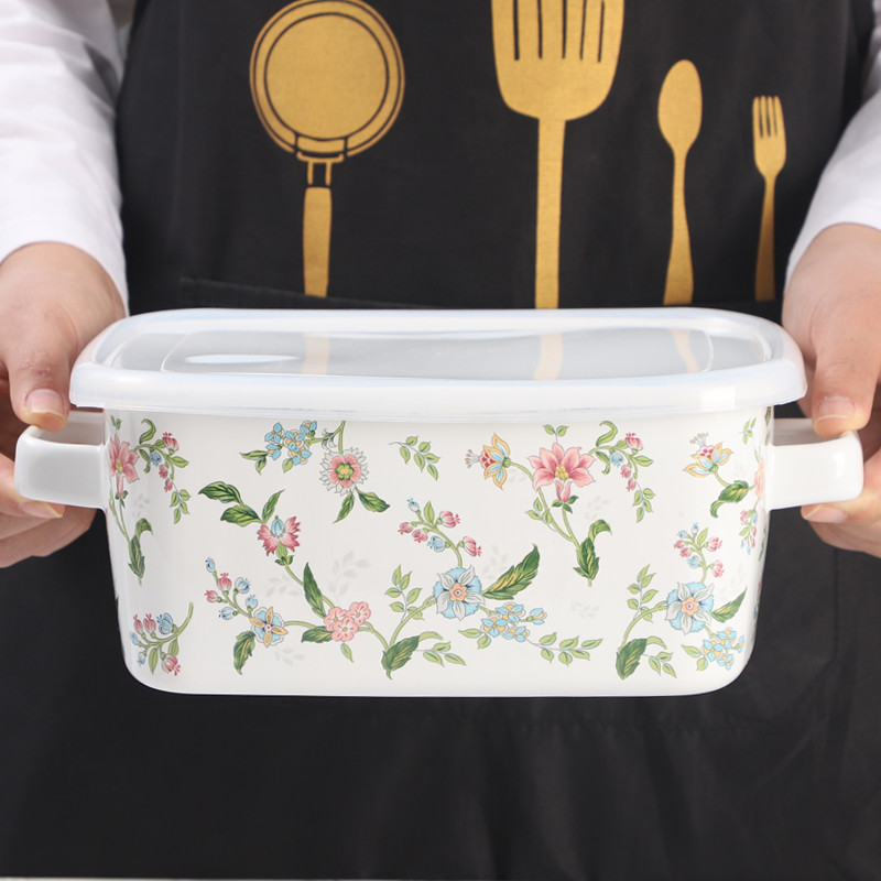 Dim Sum Basket - Enamel Salad Fruit Square Bowl Dessert